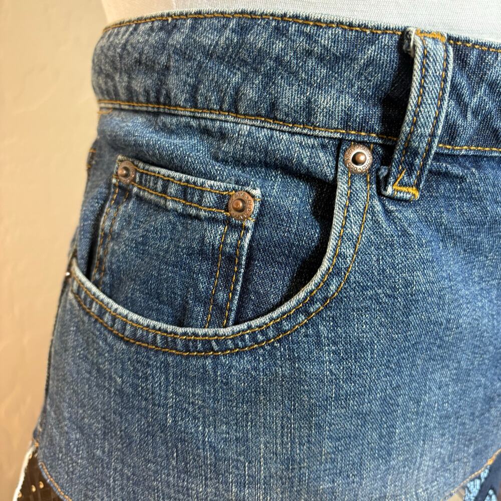 Vintage Handmade Upcycled Neck Tie Denim Jeans Skirt Boho Maximalist 12 - Picture 4 of 16